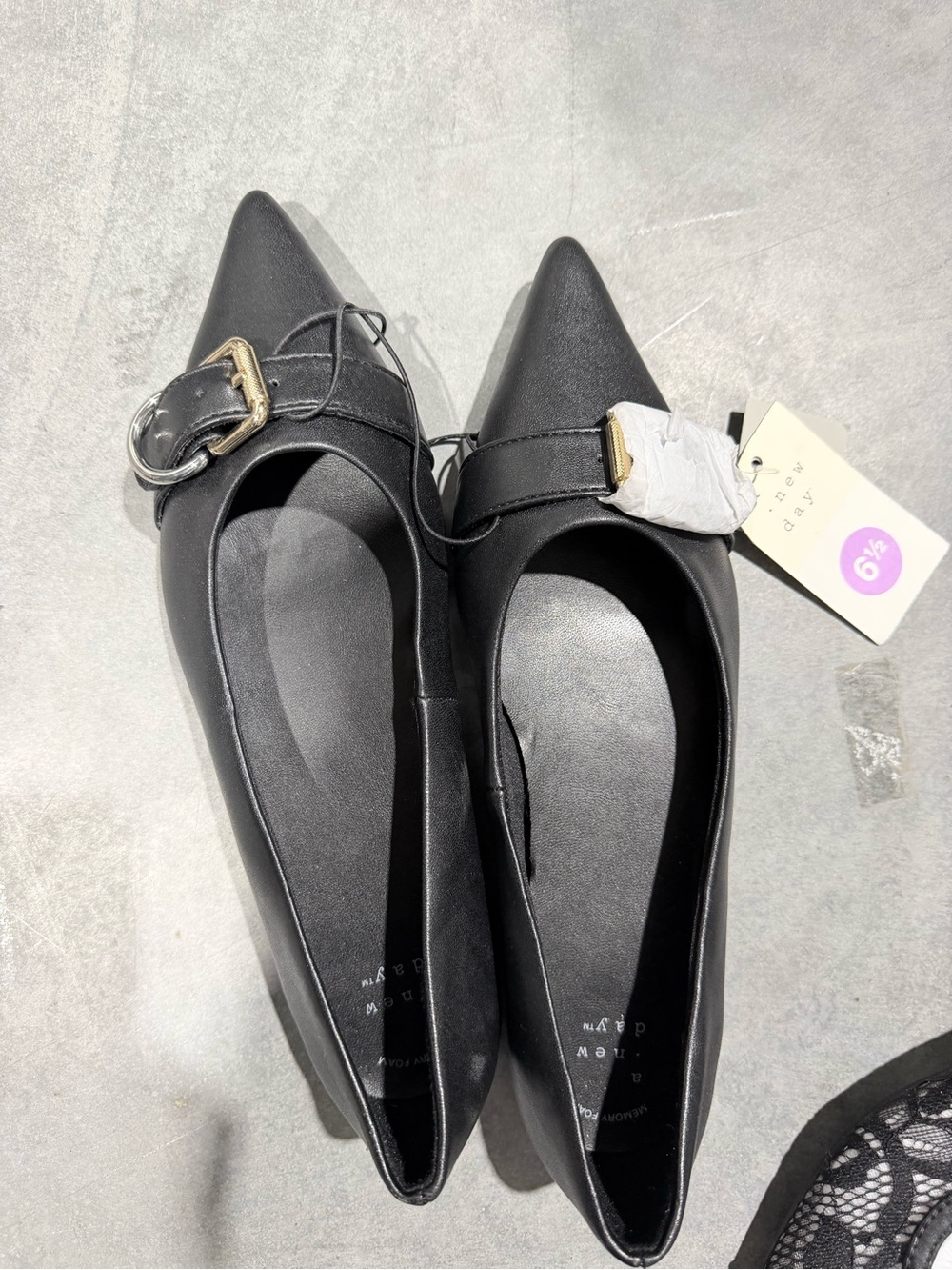 Pointed Toe Black Buckle Flats - Women - A new day
